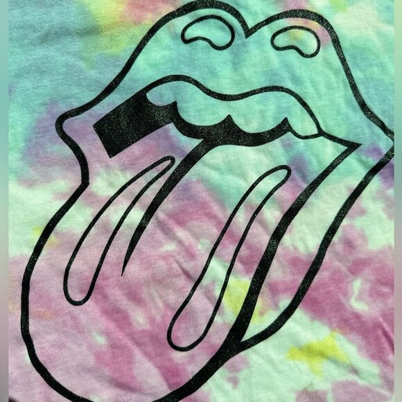 The Rolling Stones Girls Tie Dye Cropped Tee Shirt Size XL - Picture 3 of 5